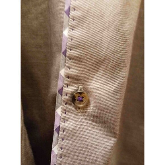 Ted Baker London Gray w/ Purple Checkered inner-Button down Long Sleeve-Size 6 - Picture 4 of 6